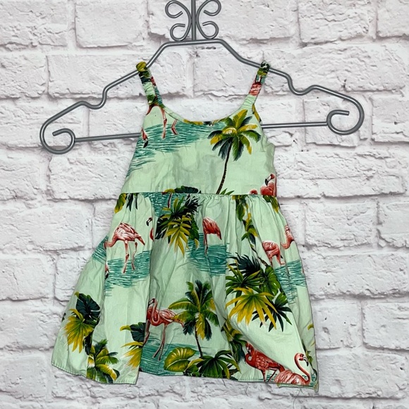 Pacific Legends Apparel 🌺 Made in Hawaii Green Flamingo Bungee Sundress Sz L - Picture 1 of 5